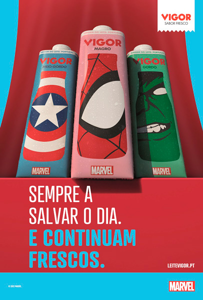 As embalagens de leite fresco Vigor têm agora os heróis da Marvel como protagonistas